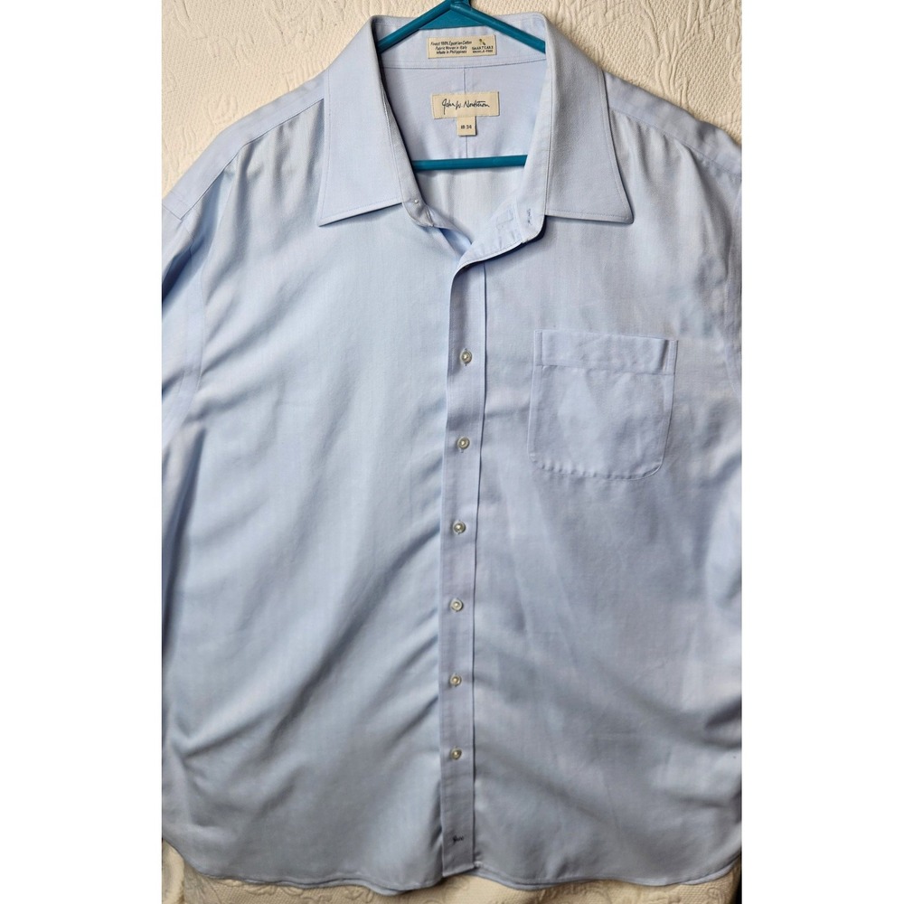 John W. Nordstrom Men's Dress Shirt Blue Wrinkle Resistant 18 34